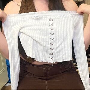 White Off-Shoulder Ribbed Top